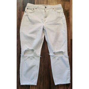 Abercrombie Fitch Curve Love Mom High Waist White Distressed Denim Crop Pant 29